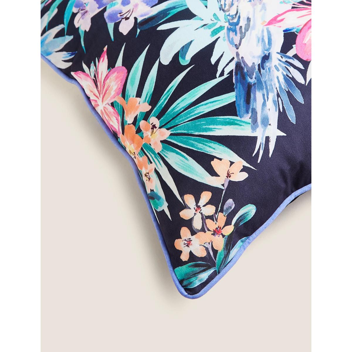 M&S  Velvet Tropical Print Cushion - Navy Mix, Navy Mix – image 4