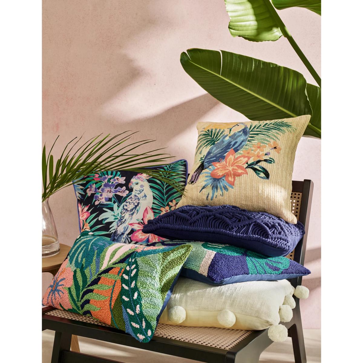 M&S  Velvet Tropical Print Cushion - Navy Mix, Navy Mix – image 6
