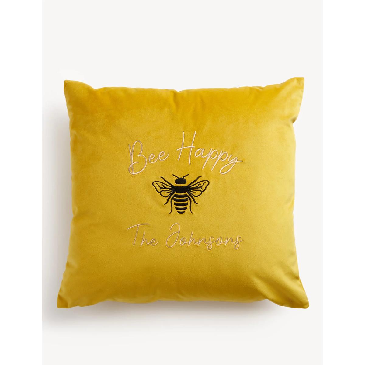 M&S Personalised Velvet Cushion - Dark Yellow, Dark Yellow,Navy,Blush – image 2
