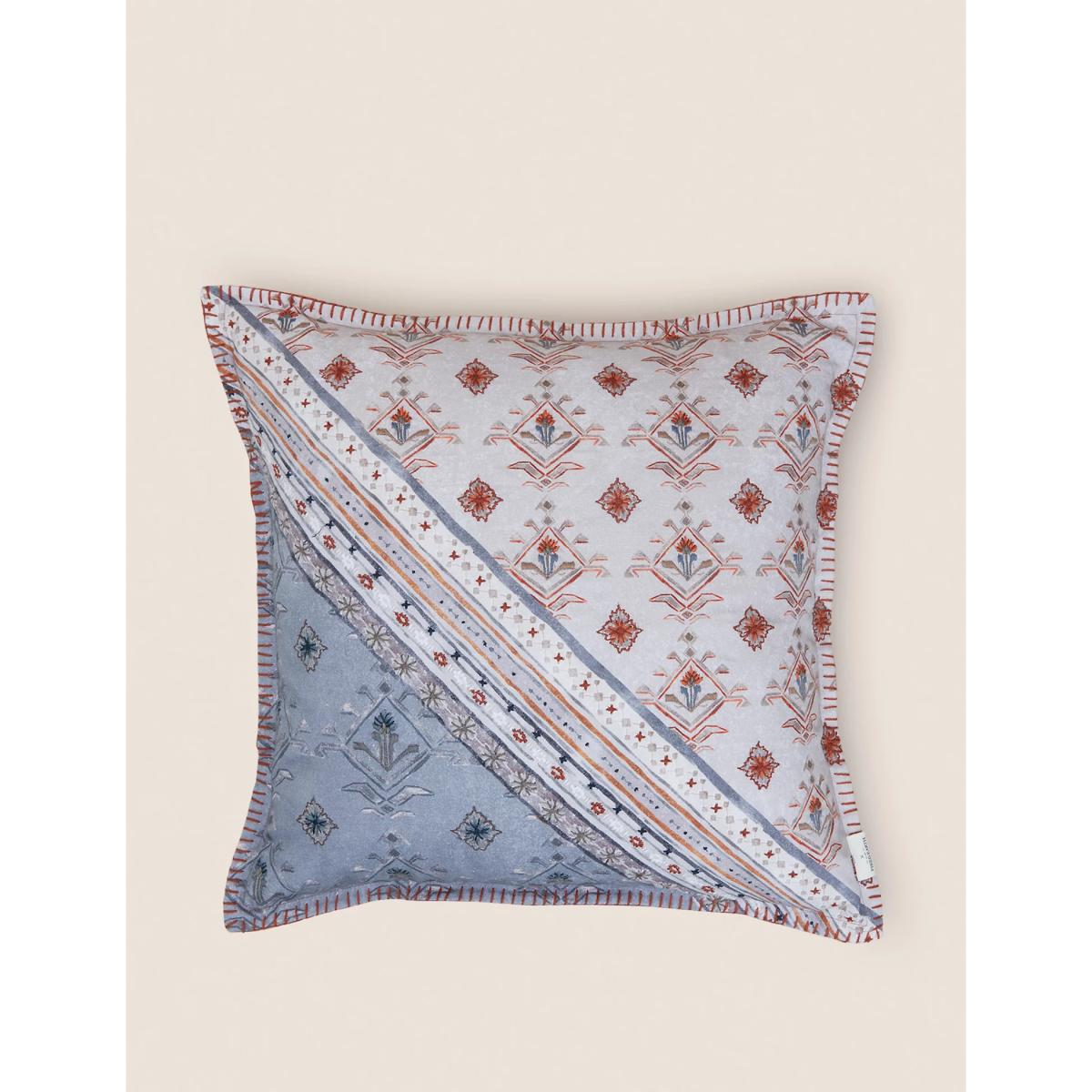 M&S X Fired Earth Seville Palmete Pure Cotton Embroidered Cushion - Blue Mix, Blue Mix – image 3