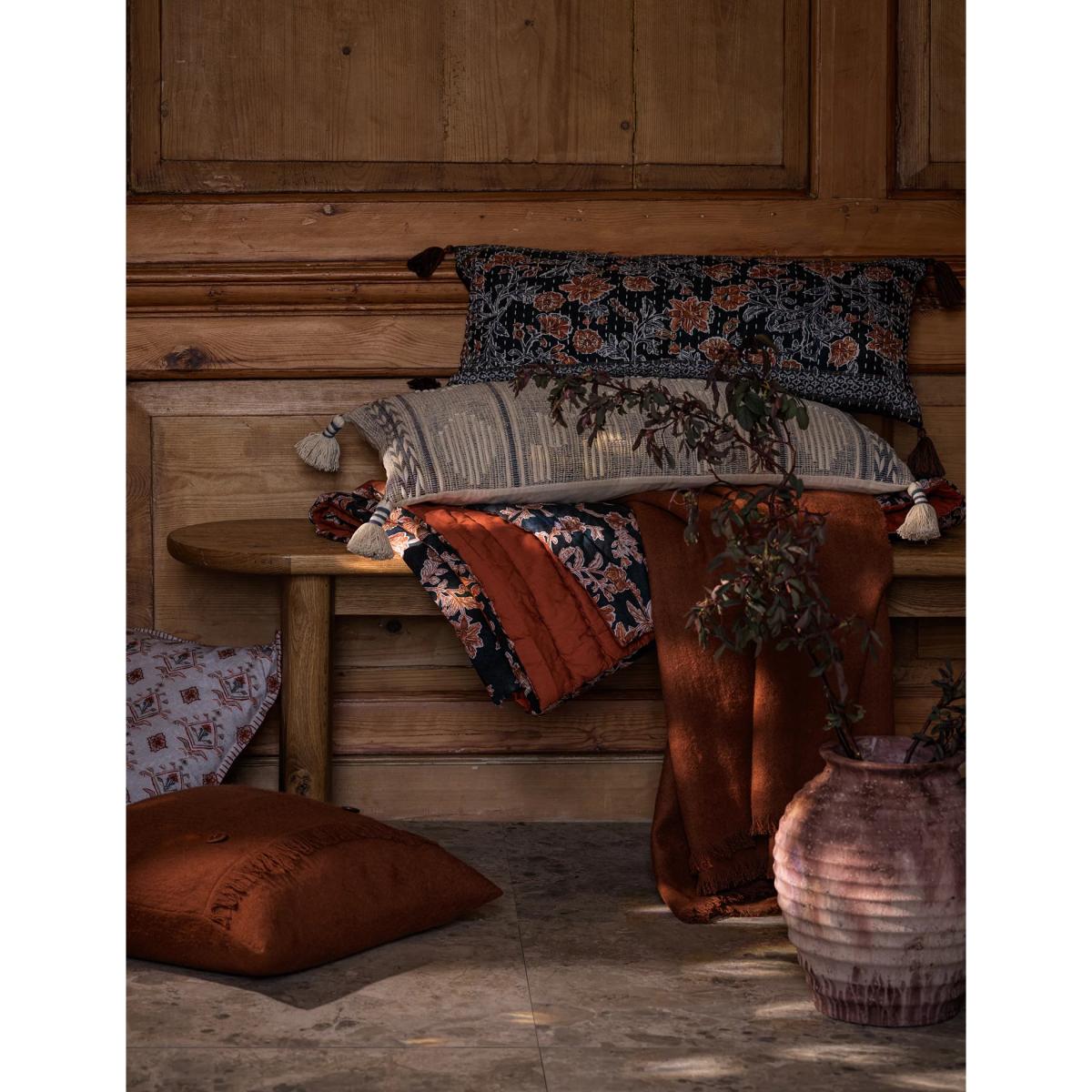 M&S X Fired Earth Seville Palmete Pure Cotton Embroidered Cushion - Blue Mix, Blue Mix – image 6