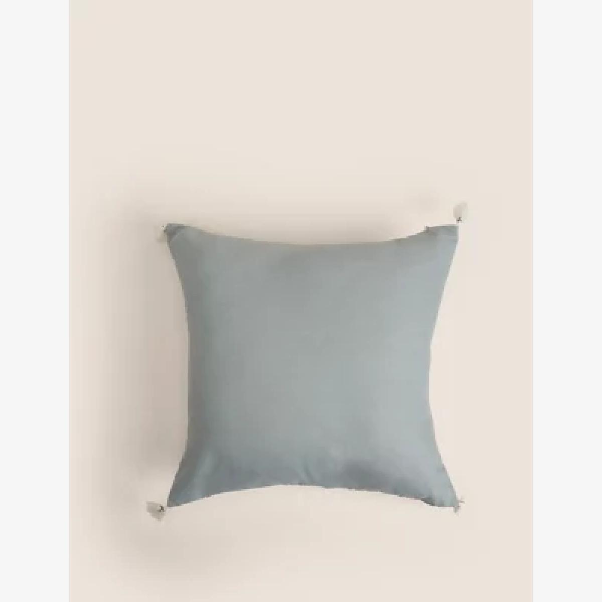 M&S Pure Cotton Floral Tassled Cushion - Blue Mix, Blue Mix,Ochre – image 1
