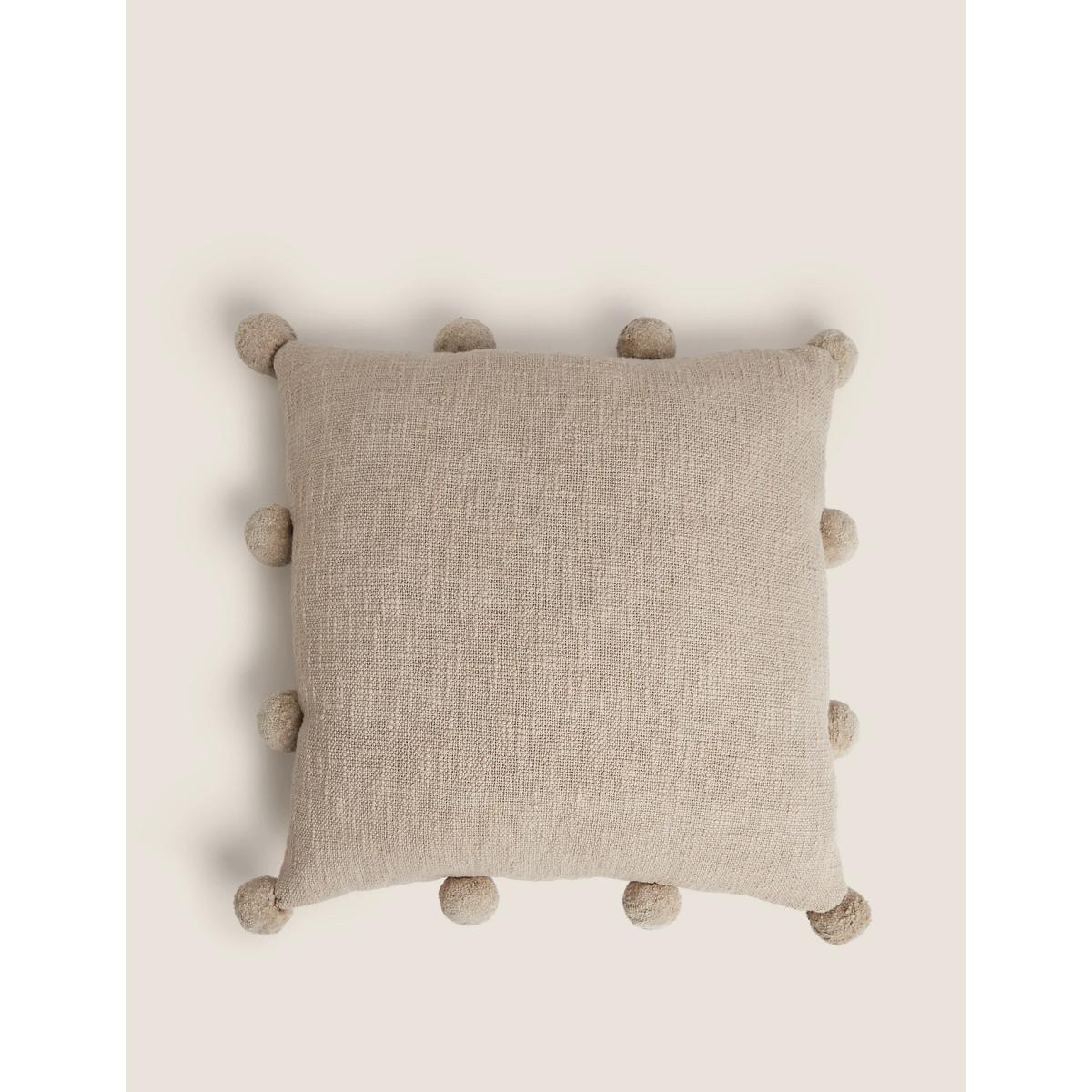 M&S Pure Cotton Pom Pom Edge Cushion - Grey, Grey,Ecru,Ochre – image 2