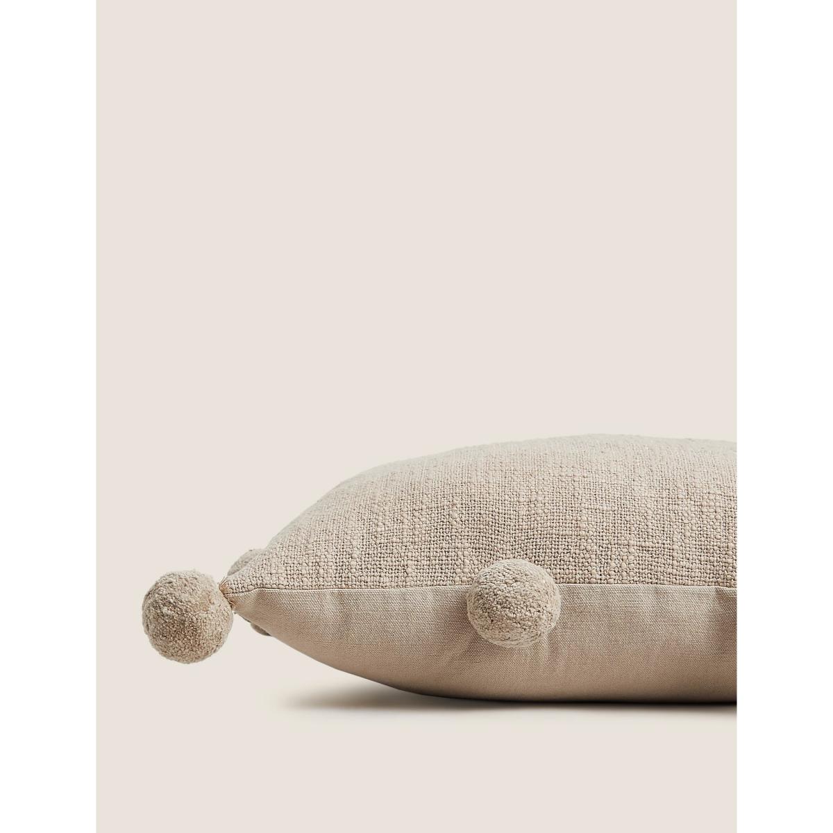 M&S Pure Cotton Pom Pom Edge Cushion - Grey, Grey,Ecru,Ochre – image 3
