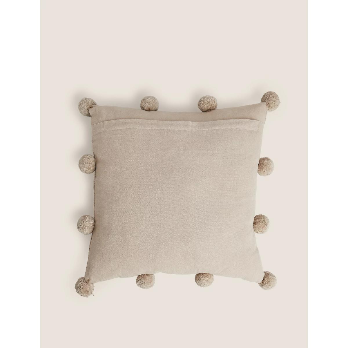 M&S Pure Cotton Pom Pom Edge Cushion - Grey, Grey,Ecru,Ochre – image 4