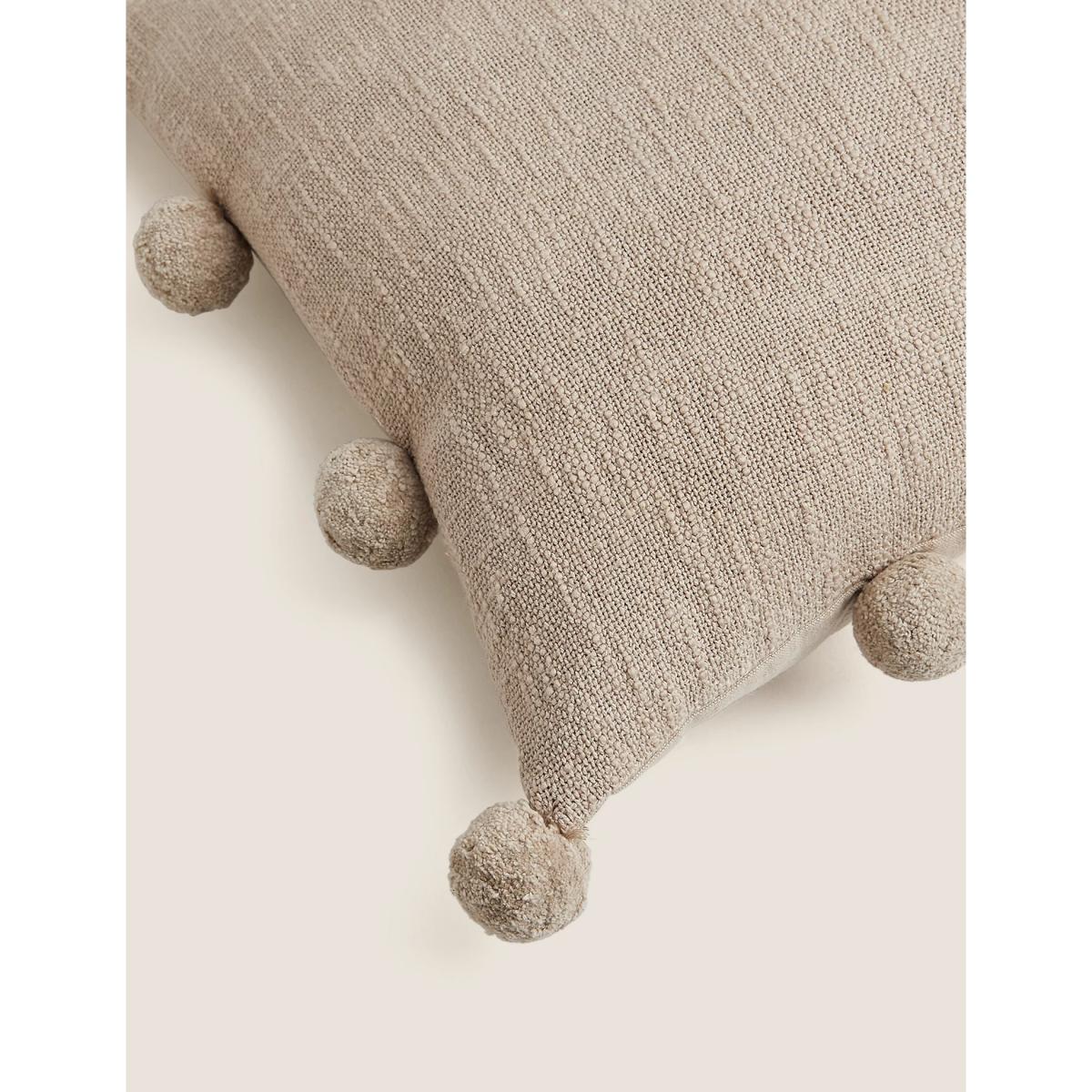 M&S Pure Cotton Pom Pom Edge Cushion - Grey, Grey,Ecru,Ochre – image 5
