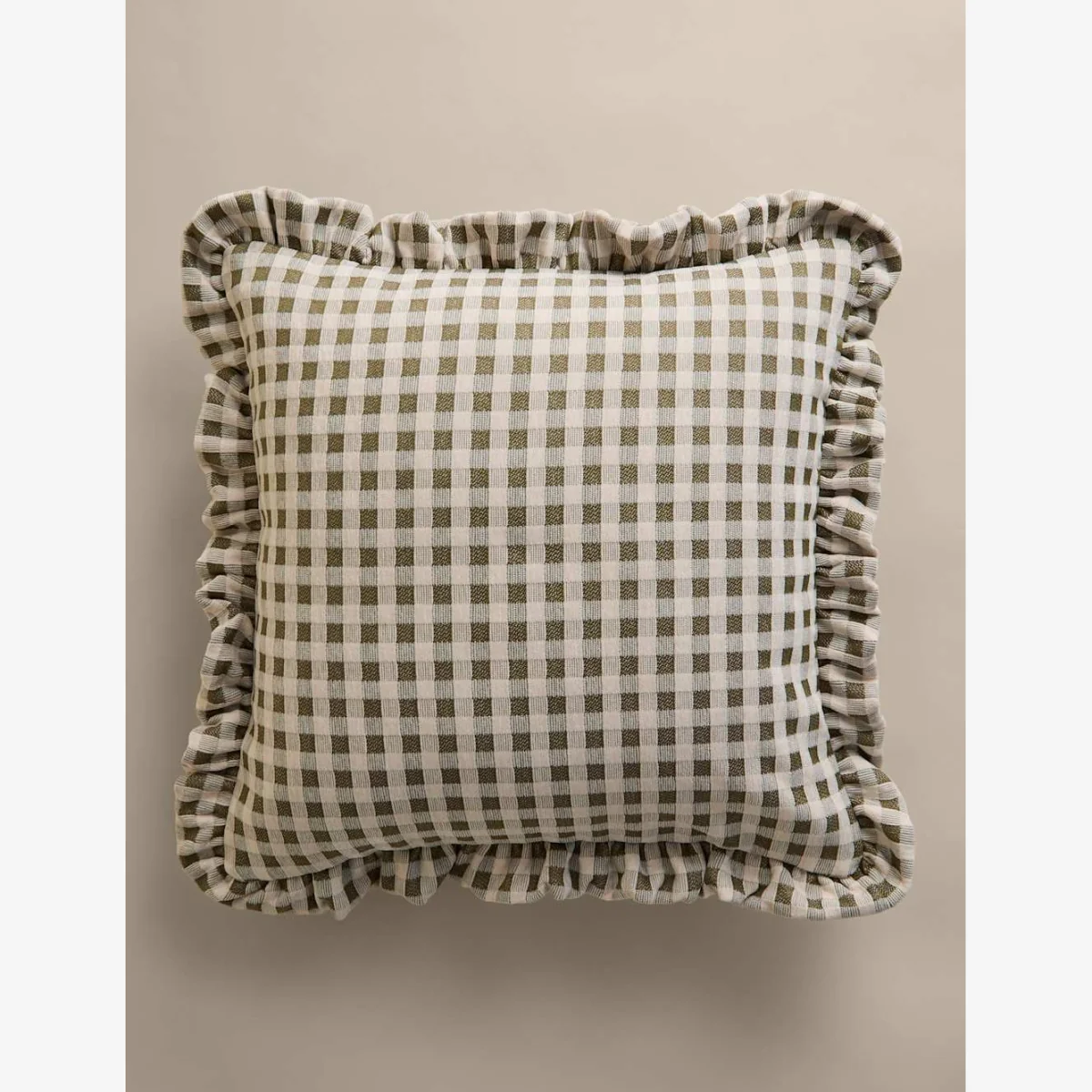 M&S Chenille Woven Gingham Cushion Green – image 1