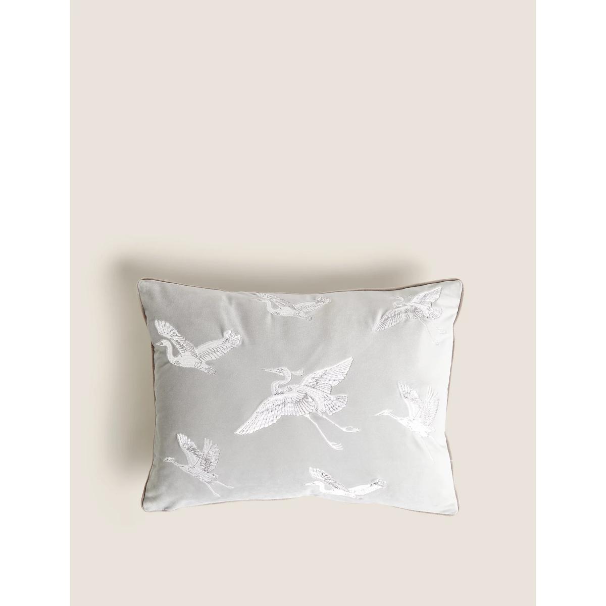 M&S Crane Embroidered Bolster Cushion - Navy, Navy,Blush,Light Grey – image 4