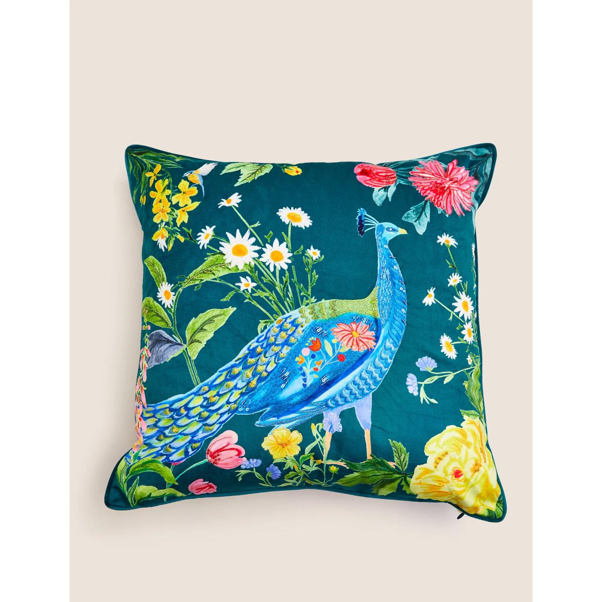 M&S  Velvet Peacock Embroidered Cushion - Multi, Multi – image 2