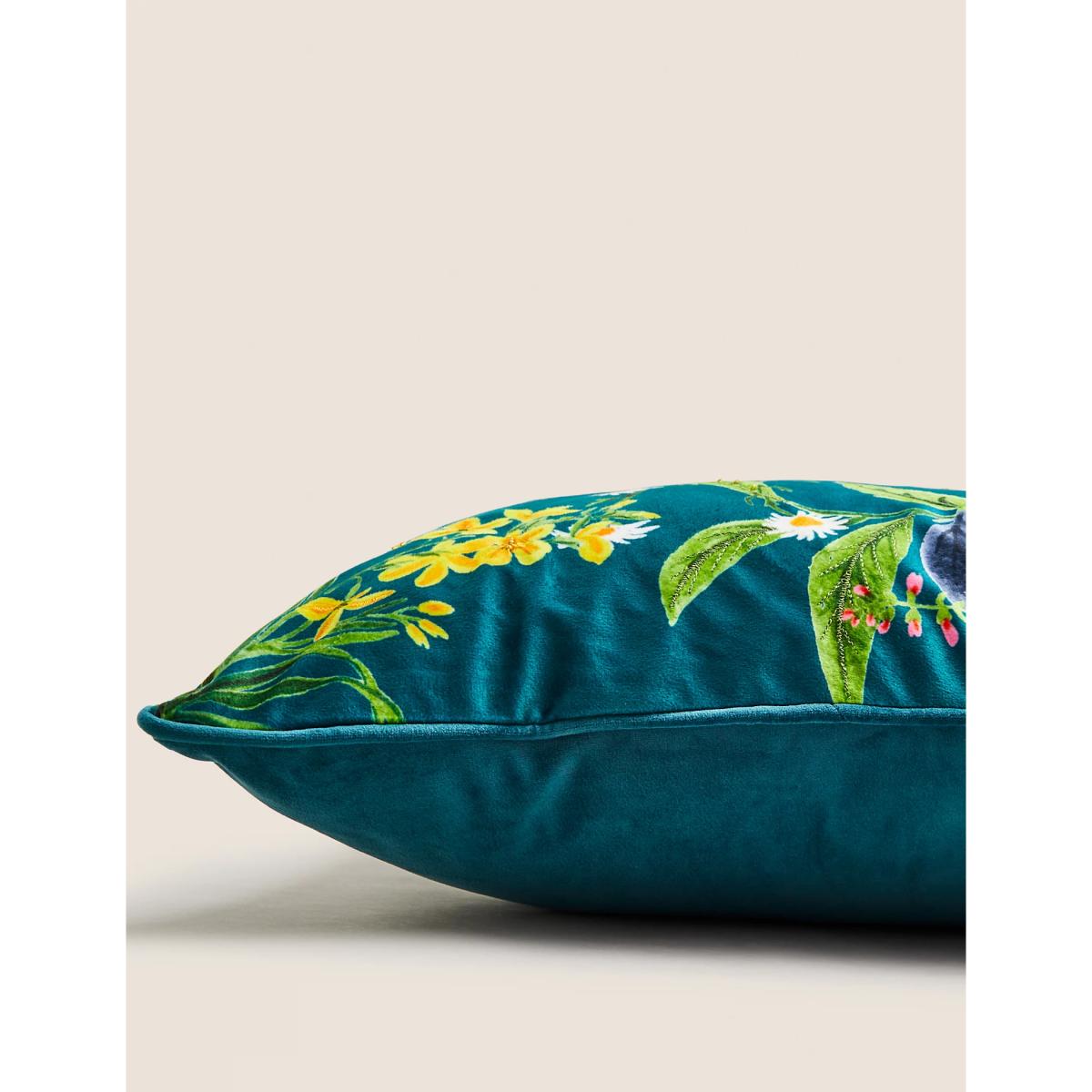 M&S  Velvet Peacock Embroidered Cushion - Multi, Multi – image 3