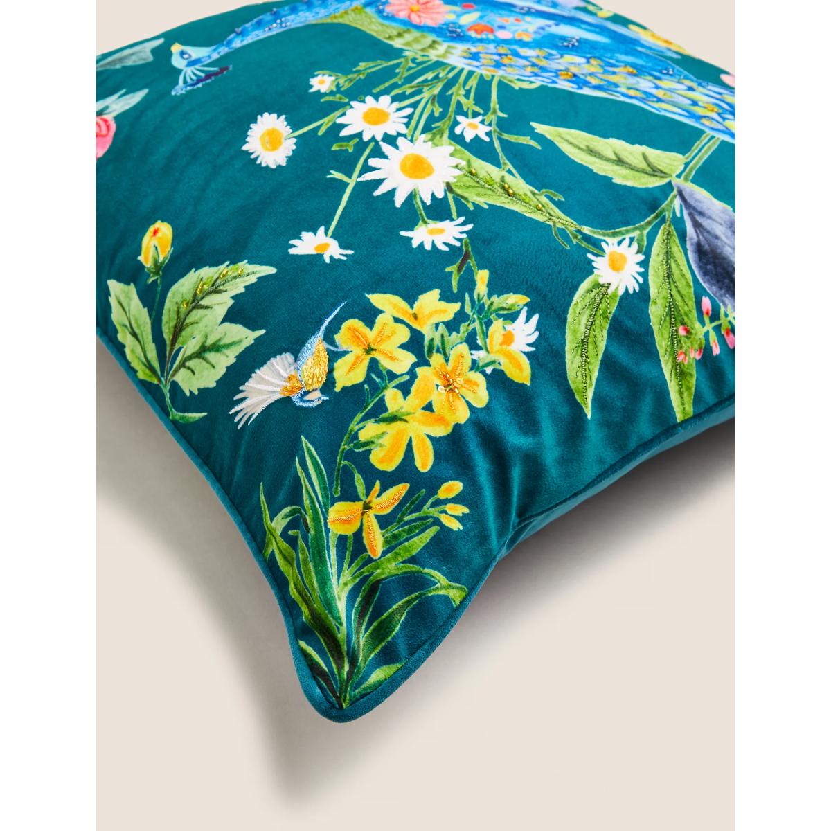 M&S  Velvet Peacock Embroidered Cushion - Multi, Multi – image 5