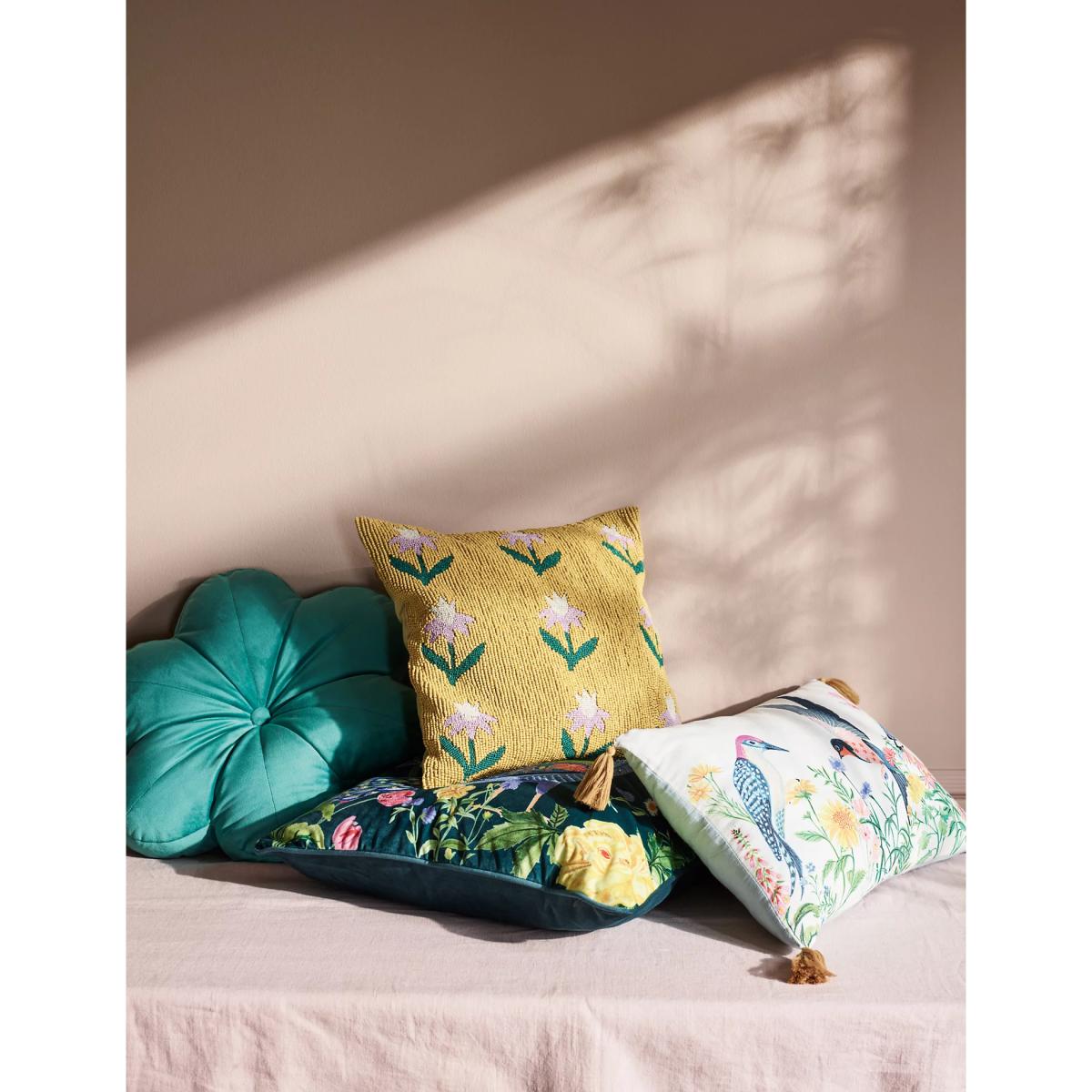 M&S  Velvet Peacock Embroidered Cushion - Multi, Multi – image 6