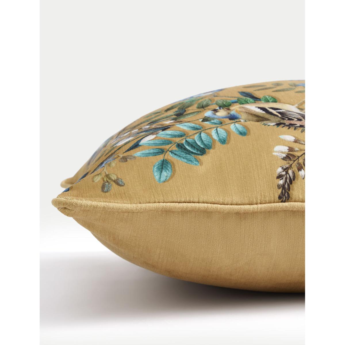 M&S Chenille Bird Print Cushion - Ochre, Green,Ochre – image 2