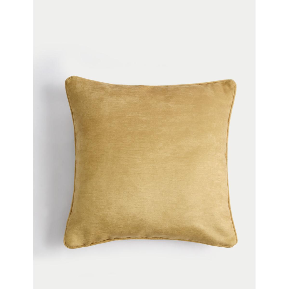 M&S Chenille Bird Print Cushion - Ochre, Green,Ochre – image 3