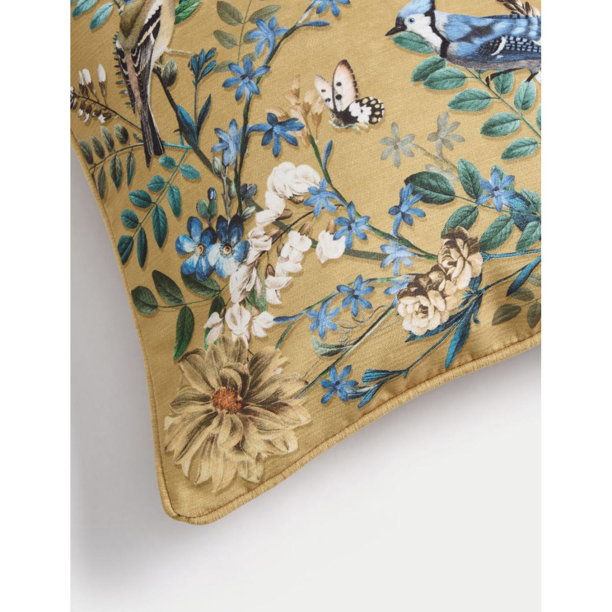 M&S Chenille Bird Print Cushion - Ochre, Green,Ochre – image 4