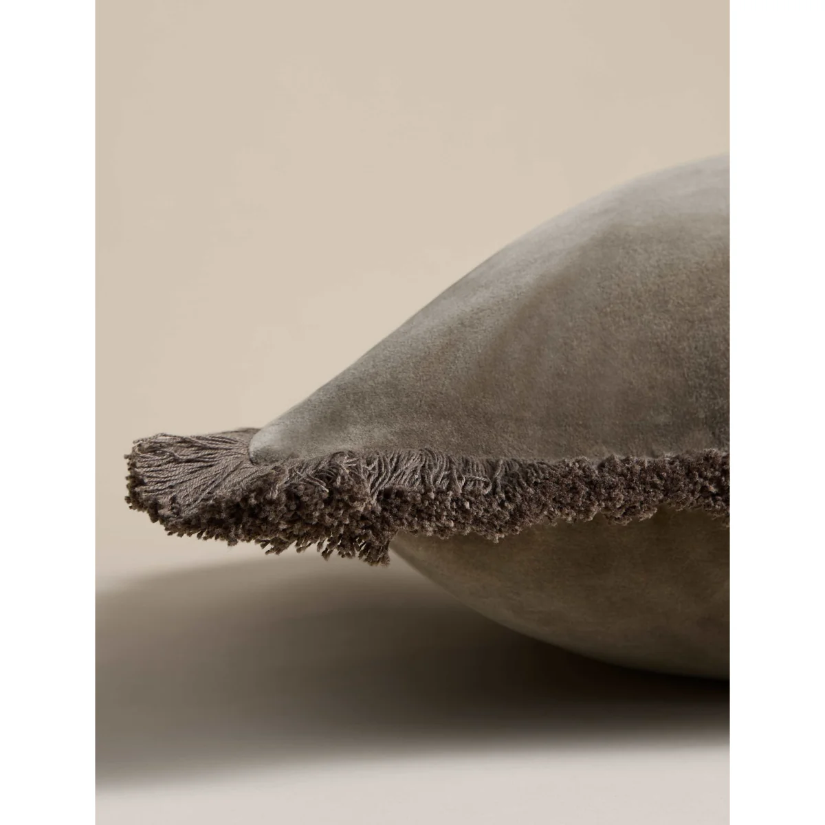 M&S Pure Cotton Velvet Fringed Cushion Khaki – image 2