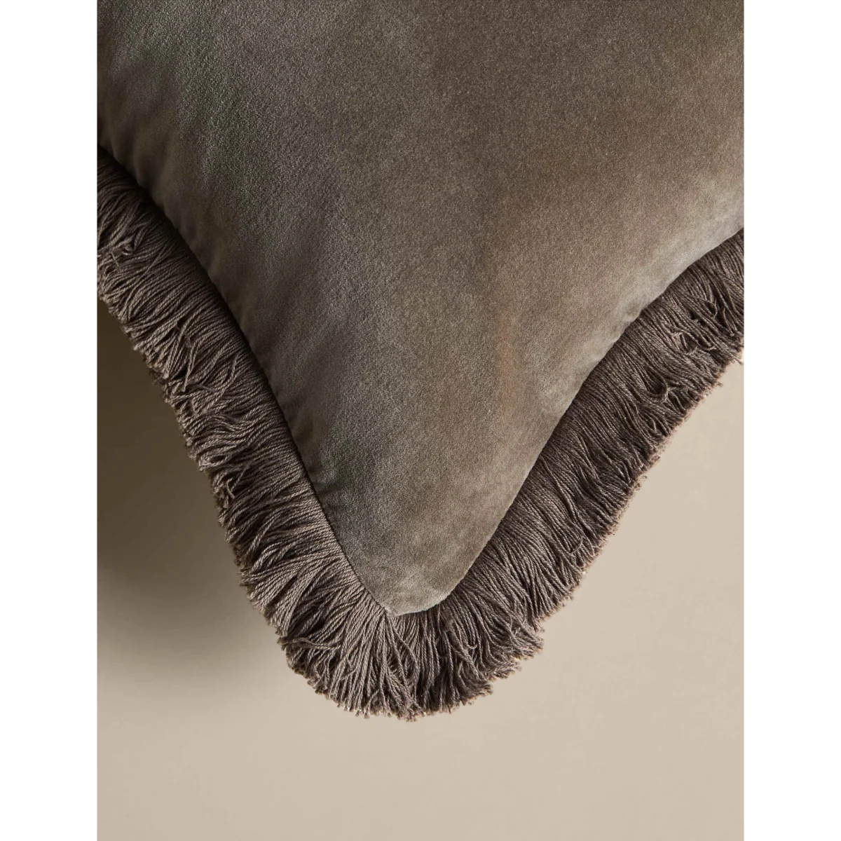 M&S Pure Cotton Velvet Fringed Cushion Khaki – image 3