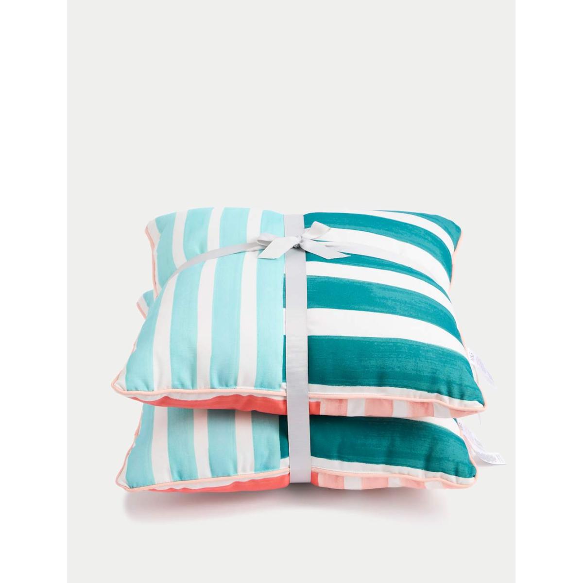 M&S Collection Set of 2 Reversible Striped Outdoor Cushions - Blue Mix, Blue Mix – image 4