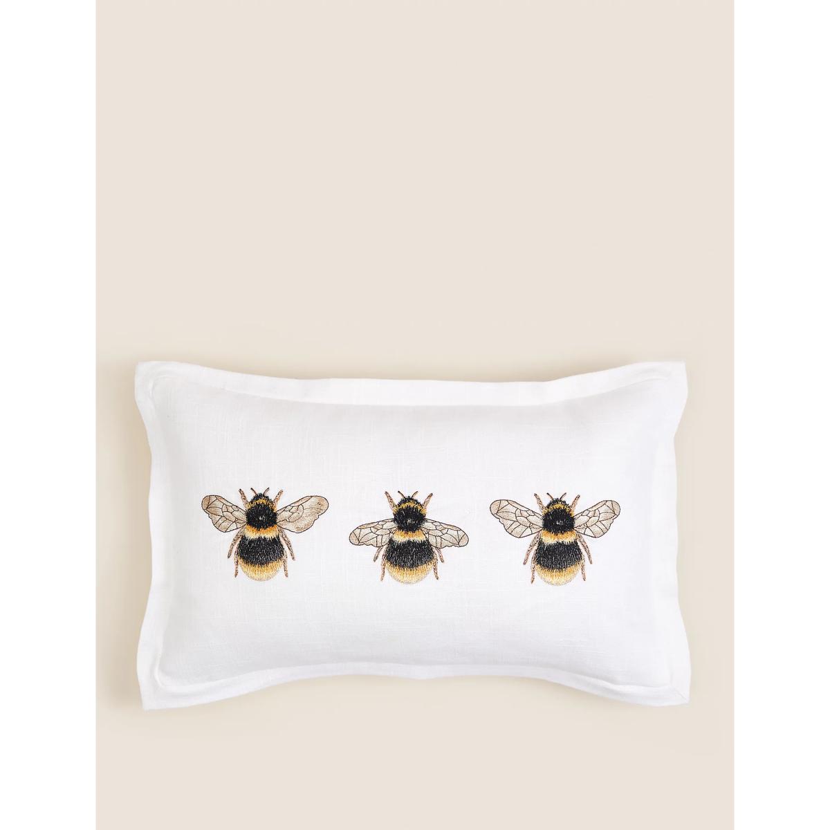 M&S Cotton with Linen Bee Bolster Cushion - Ivory, Ivory – image 3