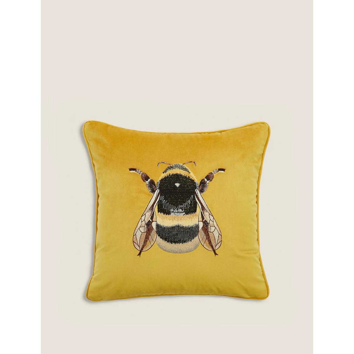M&S Velvet Bee Embroidered Cushion - Emerald, Emerald,Navy – image 4