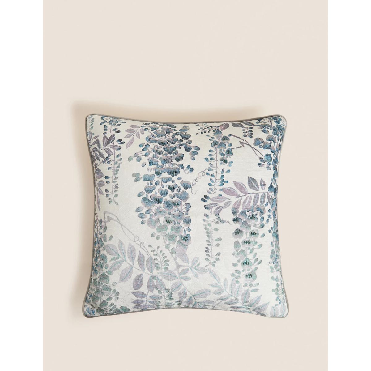 M&S Chenille Floral Embellished Cushion - Blue Mix, Blue Mix – image 3