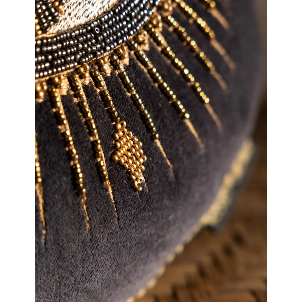 Rockett St George Beaded Eye Velvet Embellished Cushion Black Mix – image 2