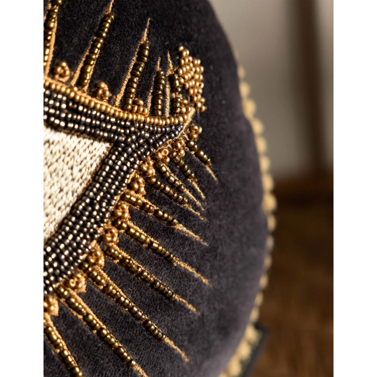 Rockett St George Beaded Eye Velvet Embellished Cushion Black Mix – image 4
