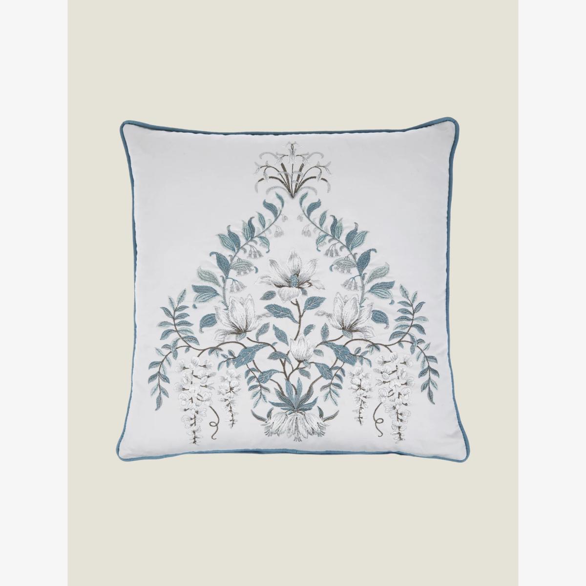 Laura Ashley Parterre Embroidered Cushion - Light Blue, Light Blue
