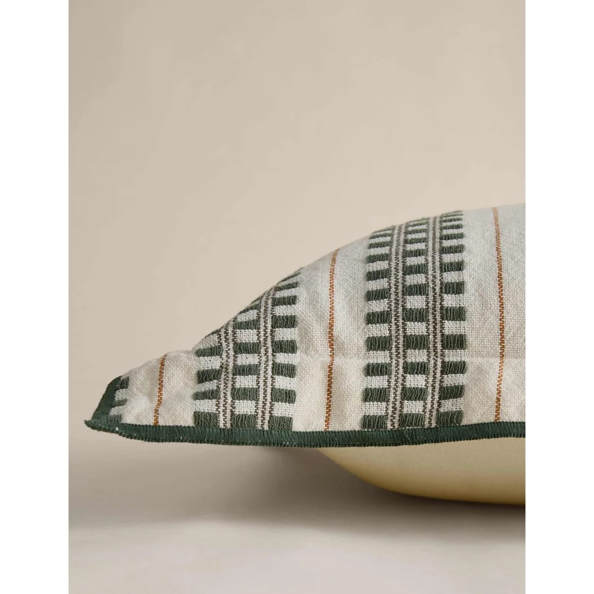 M&S Pure Cotton Embroidered Grid Bolster Cushion Green Mix – image 2