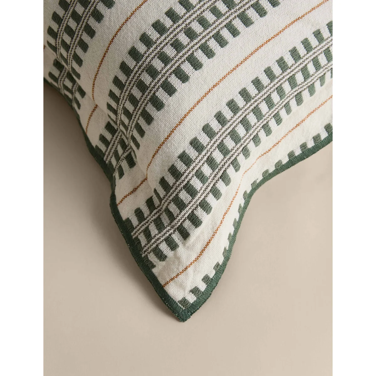 M&S Pure Cotton Embroidered Grid Bolster Cushion Green Mix – image 4