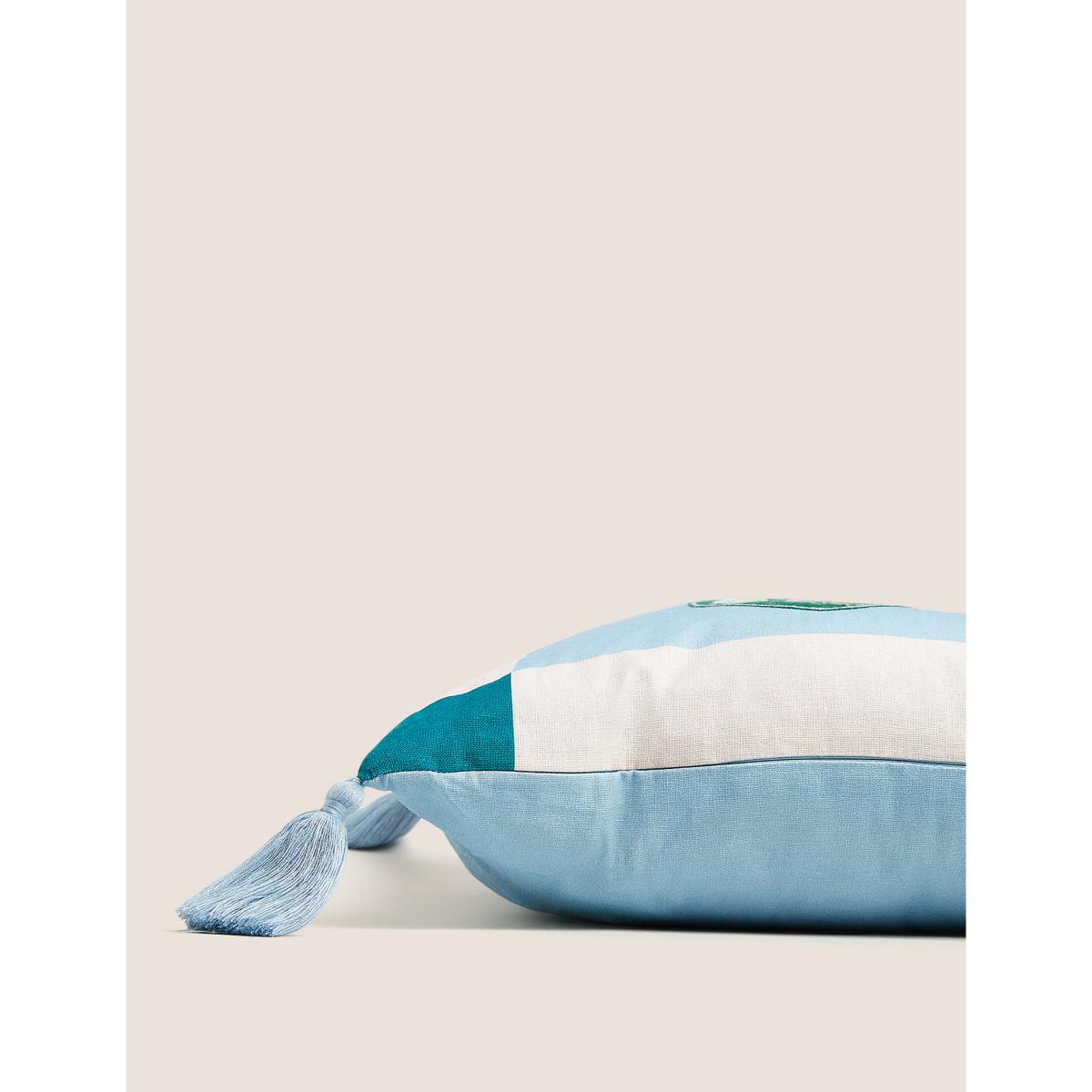 M&S Linen Blend Embroidered Cushion - Green Mix, Green Mix – image 2