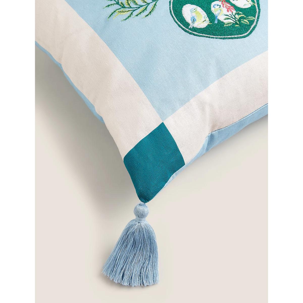 M&S Linen Blend Embroidered Cushion - Green Mix, Green Mix – image 5