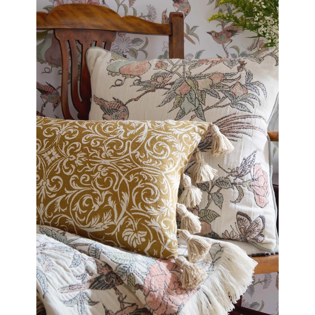 Historic Royal Palaces Pure Cotton Kensington Cushion Yellow Mix – image 2