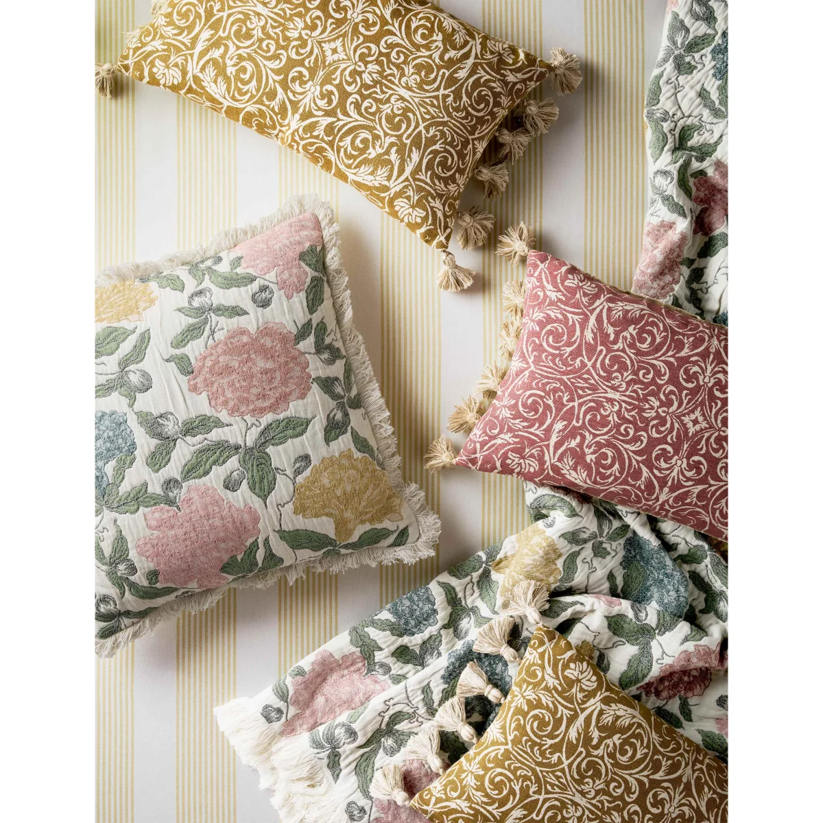 Historic Royal Palaces Pure Cotton Kensington Cushion Yellow Mix – image 3