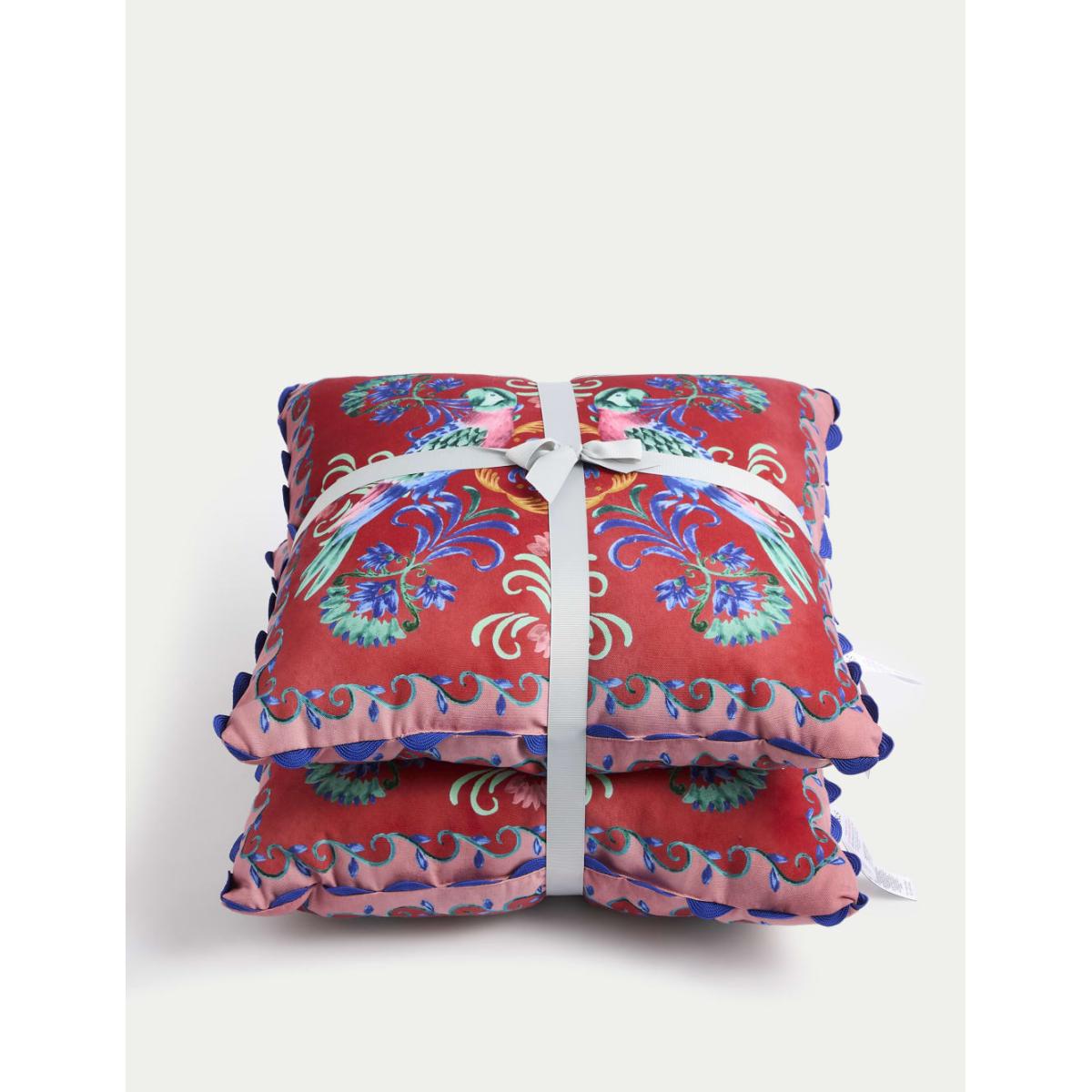 M&S Collection Set of 2 Bird Print Outdoor Cushions - Green Mix, Green Mix – image 5