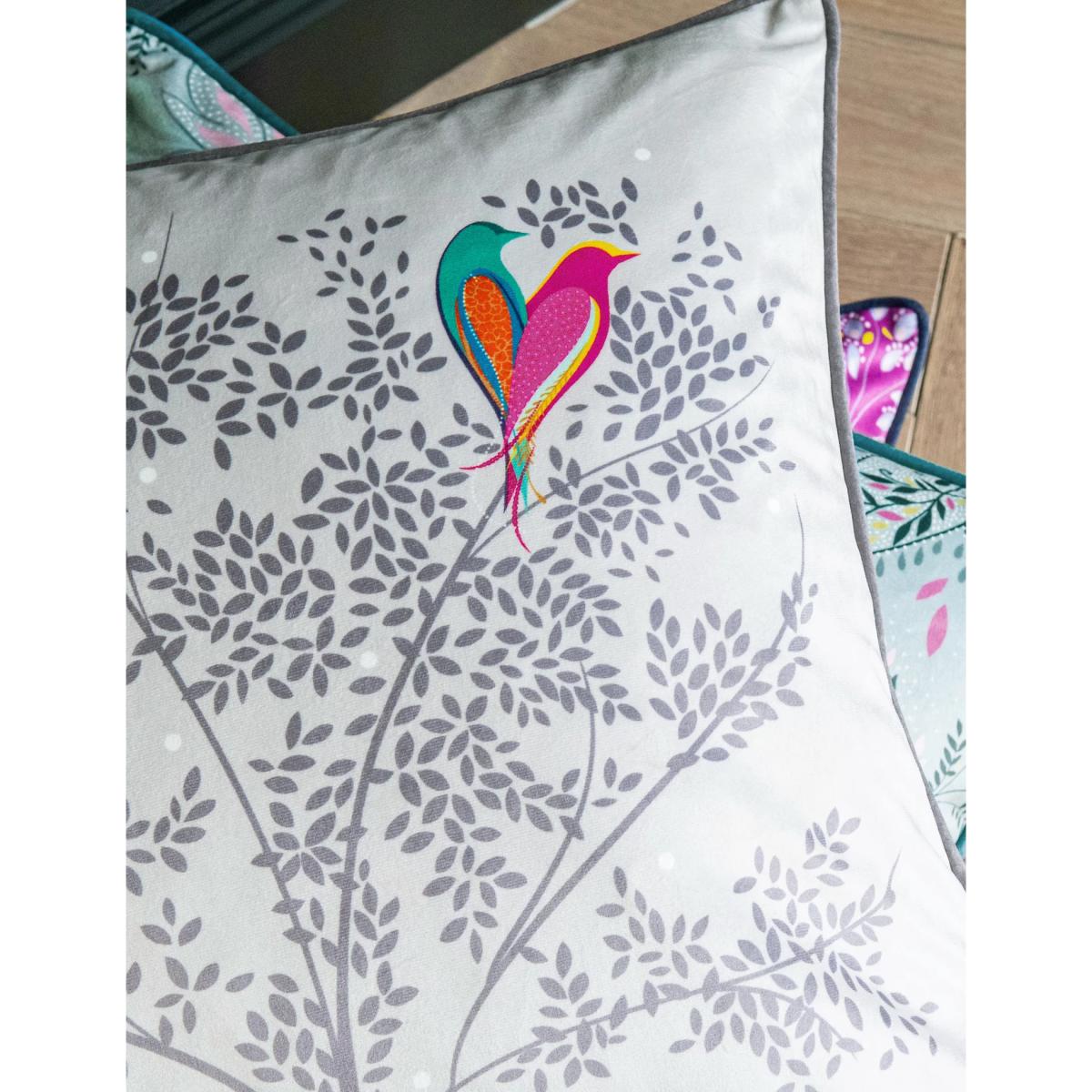 Sara Miller Velvet Love Birds Piped Cushion - Light Grey, Light Grey – image 2