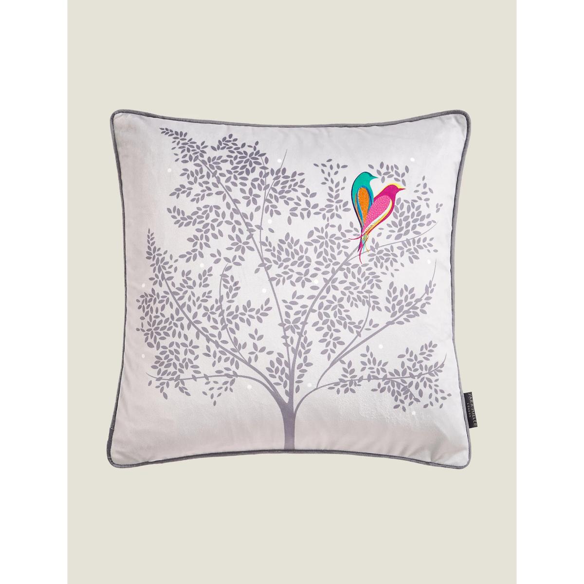 Sara Miller Velvet Love Birds Piped Cushion - Light Grey, Light Grey – image 3