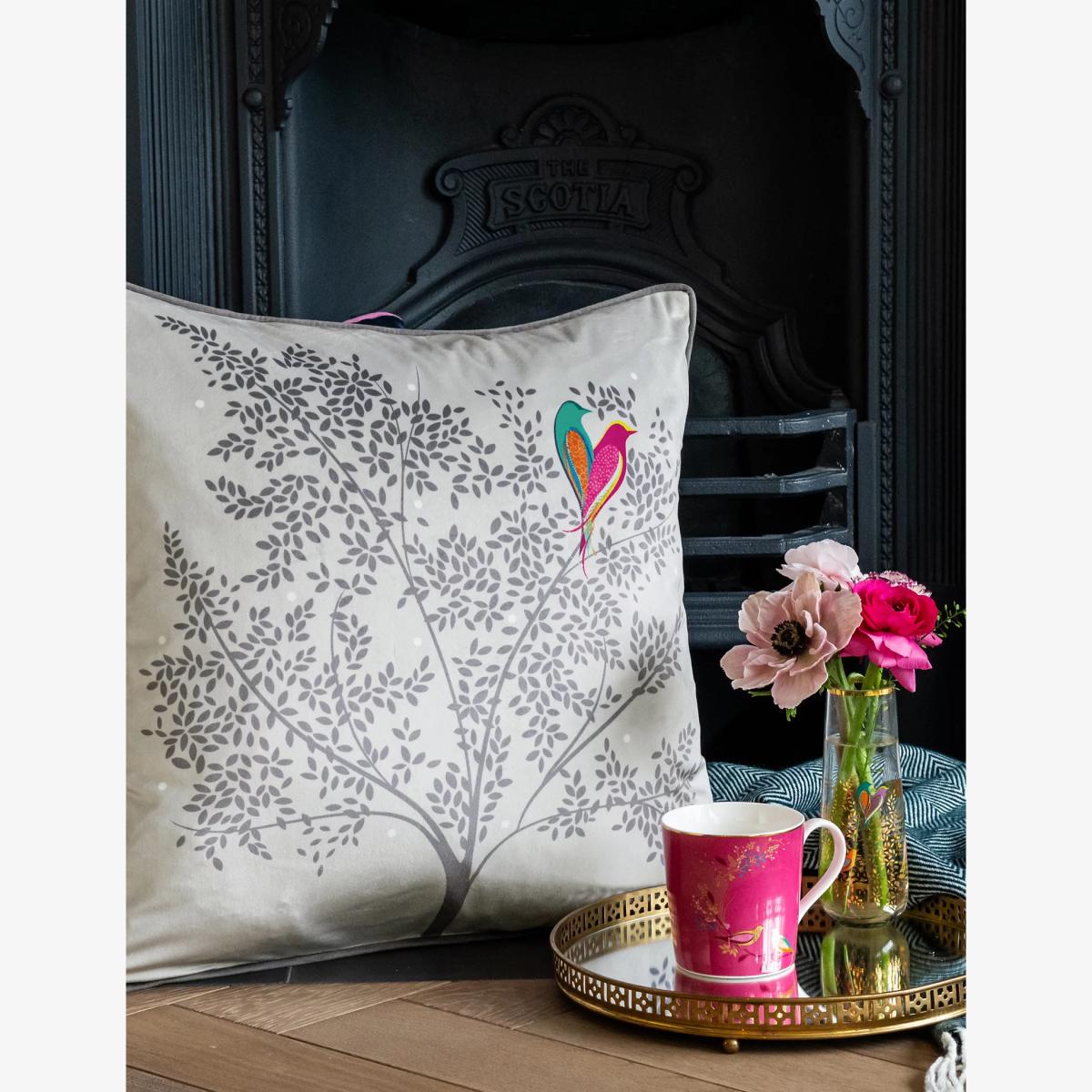 Sara Miller Velvet Love Birds Piped Cushion - Light Grey, Light Grey – image 1