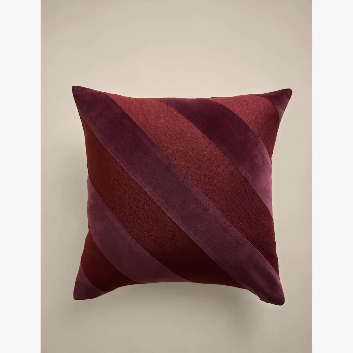 M&S Pure Cotton Velvet Diagonal Stripe Cushion Burgundy – image 1
