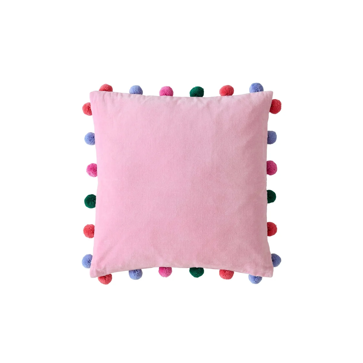 Bluebellgrey Pure Cotton Velvet Pom Pom Cushion Light Pink – image 2