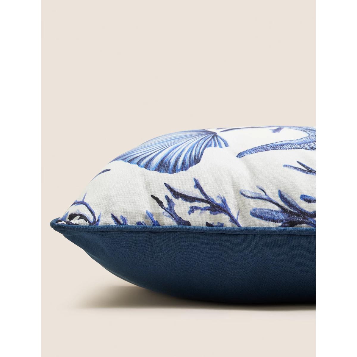 M&S Pure Cotton Coastal Print Piped Cushion - Blue Mix, Blue Mix – image 2