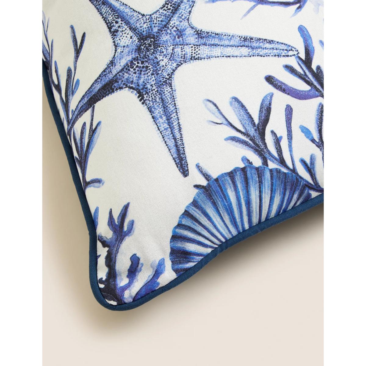 M&S Pure Cotton Coastal Print Piped Cushion - Blue Mix, Blue Mix – image 3