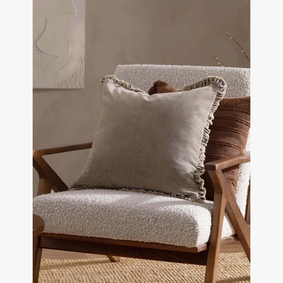 YARD Bertie Cotton Velvet Cushion Taupe – image 1