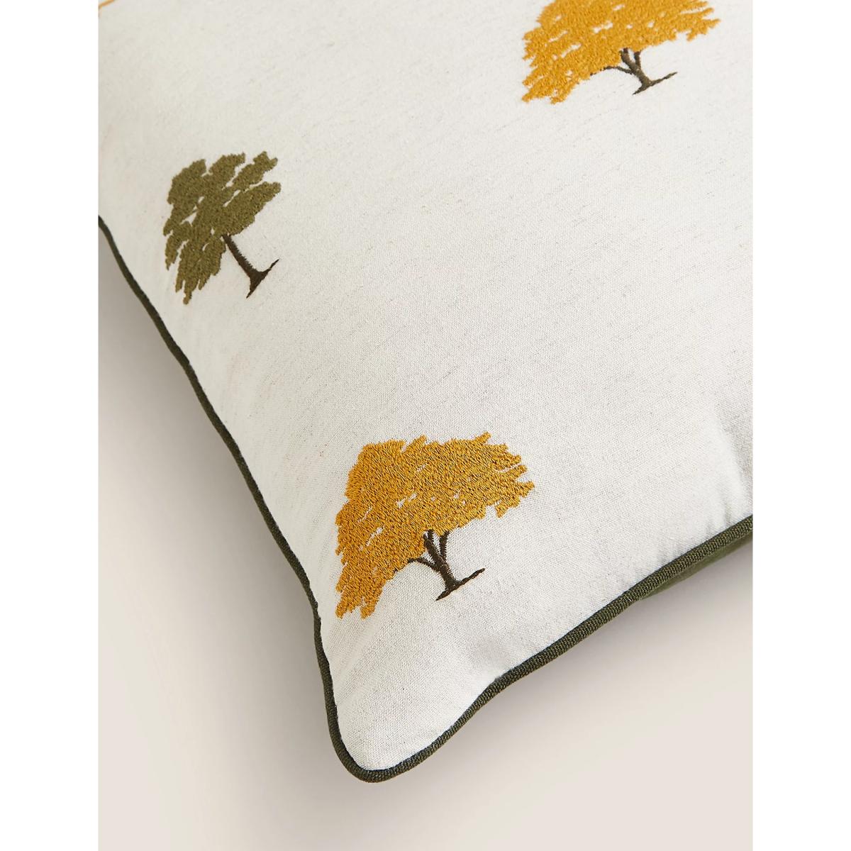 M&S Cotton Rich Embroidered Trees Cushion - Green Mix, Green Mix – image 5