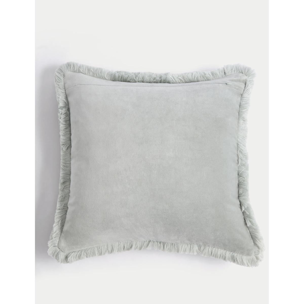 M&S Pure Cotton Floral Fringed Cushion - Green Mix, Green Mix – image 3