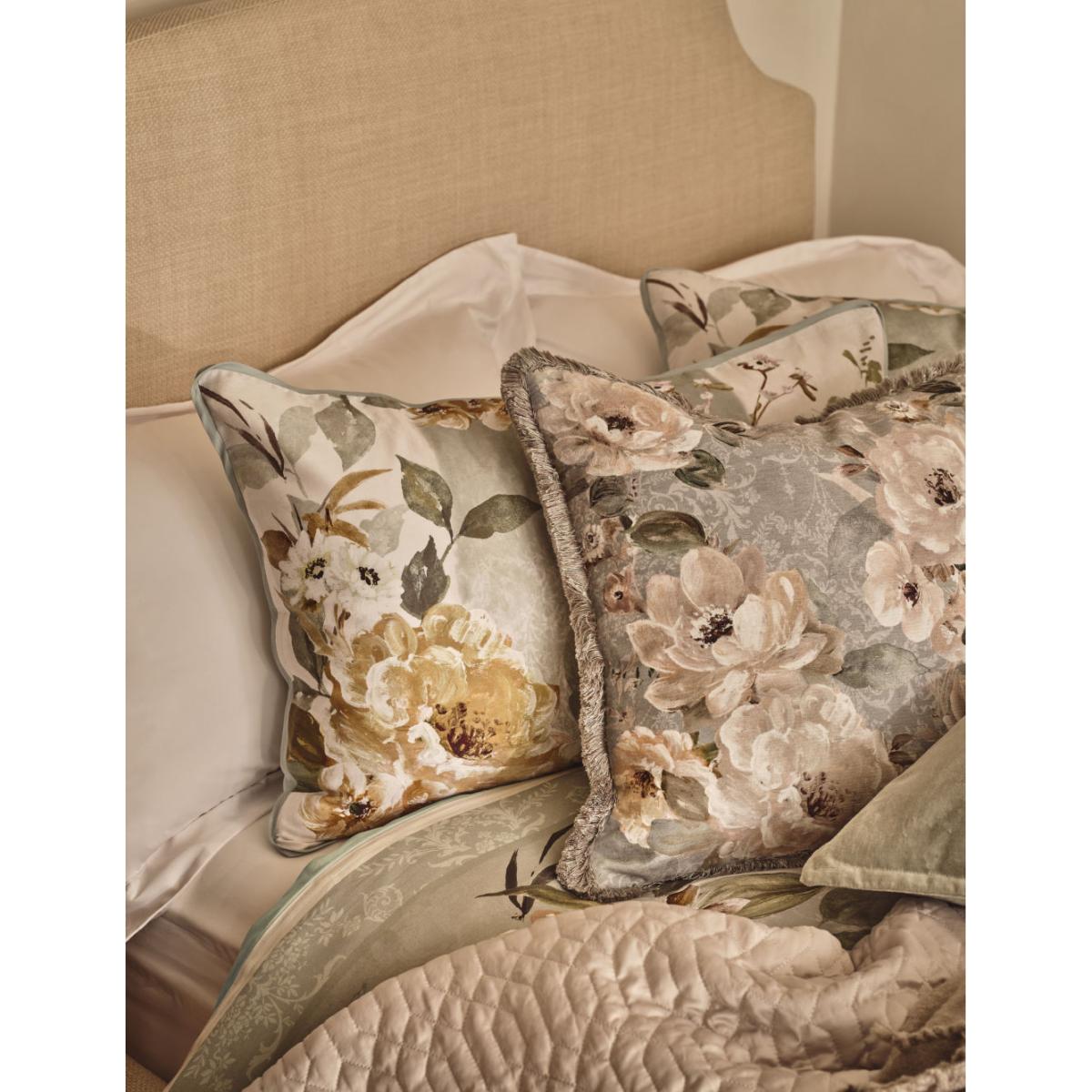 M&S Pure Cotton Floral Fringed Cushion - Green Mix, Green Mix – image 5