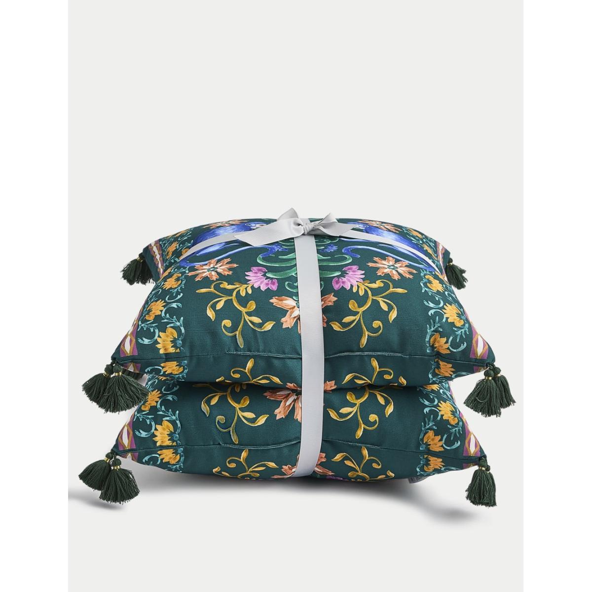 M&S Collection Set of 2 Monkey Outdoor Cushions - Green Mix, Green Mix – image 4