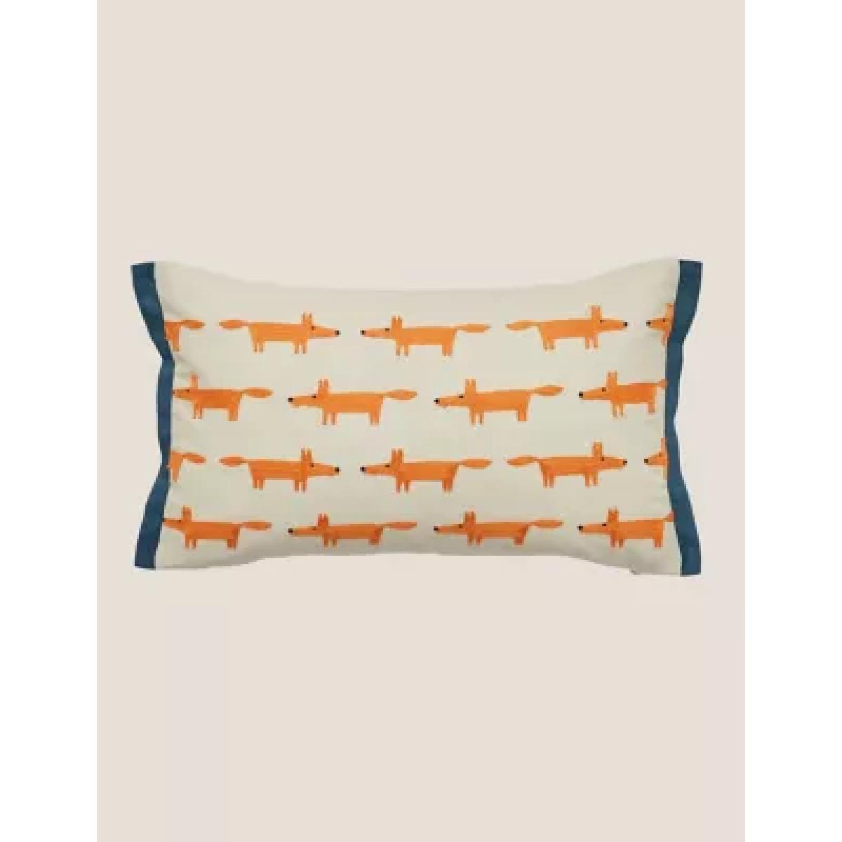 M&S Scion Brushed Cotton Mr Fox Bolster Cushion - Light Blue, Light Blue – image 1