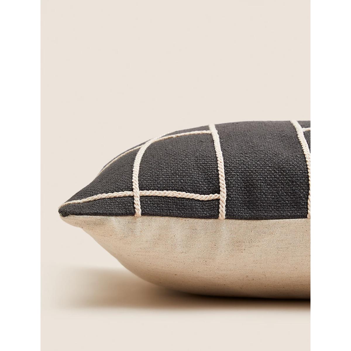 M&S Cotton Rich Geometric Bolster Cushion - Charcoal Mix, Charcoal Mix – image 2