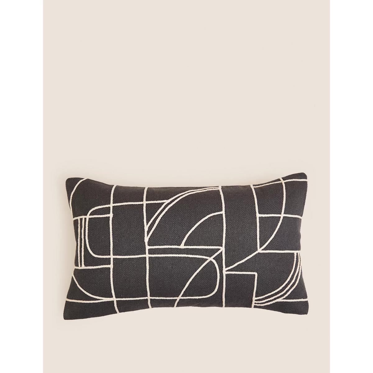 M&S Cotton Rich Geometric Bolster Cushion - Charcoal Mix, Charcoal Mix – image 3